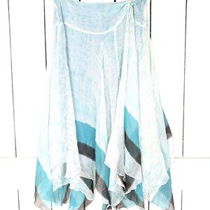 Blue handkerchief hem silk chiffon skirt